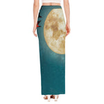 Autumn Full Moon Print High Slit Maxi Skirt