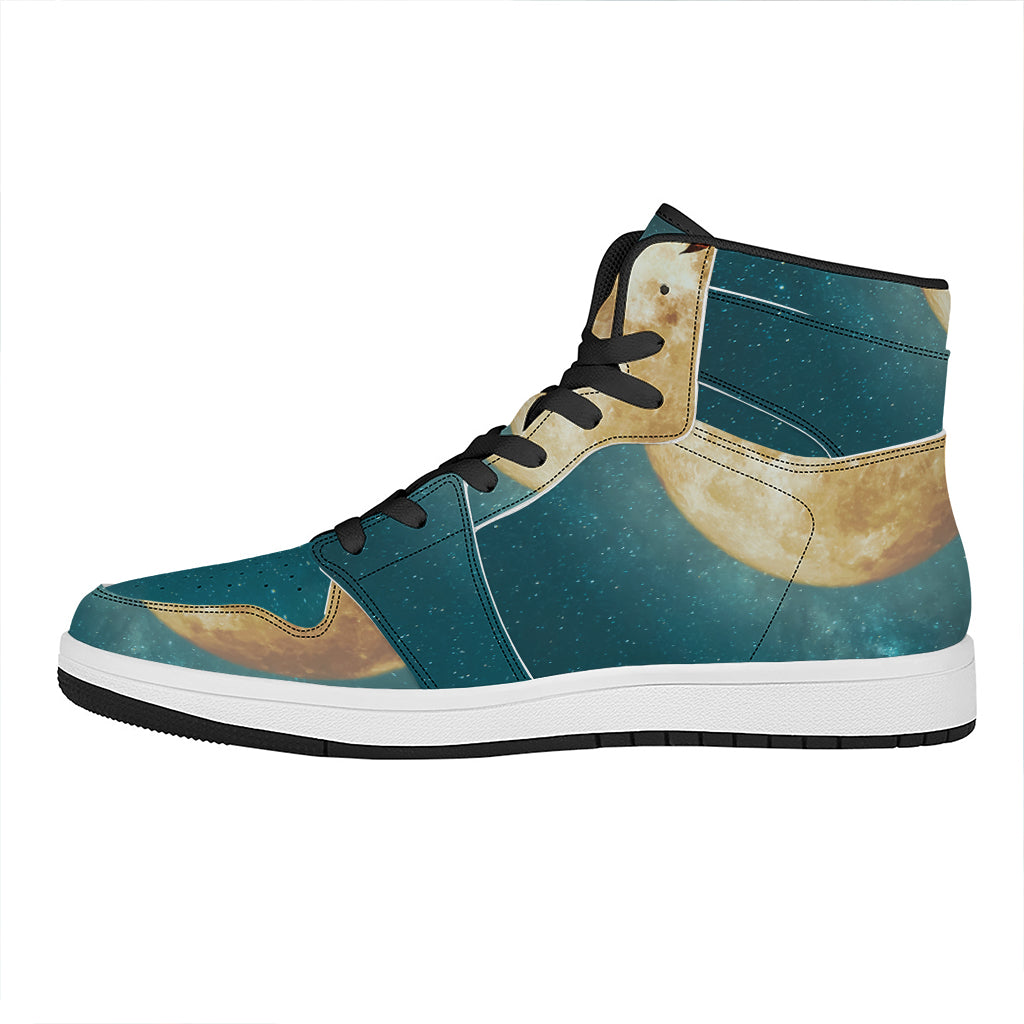 Autumn Full Moon Print High Top Leather Sneakers