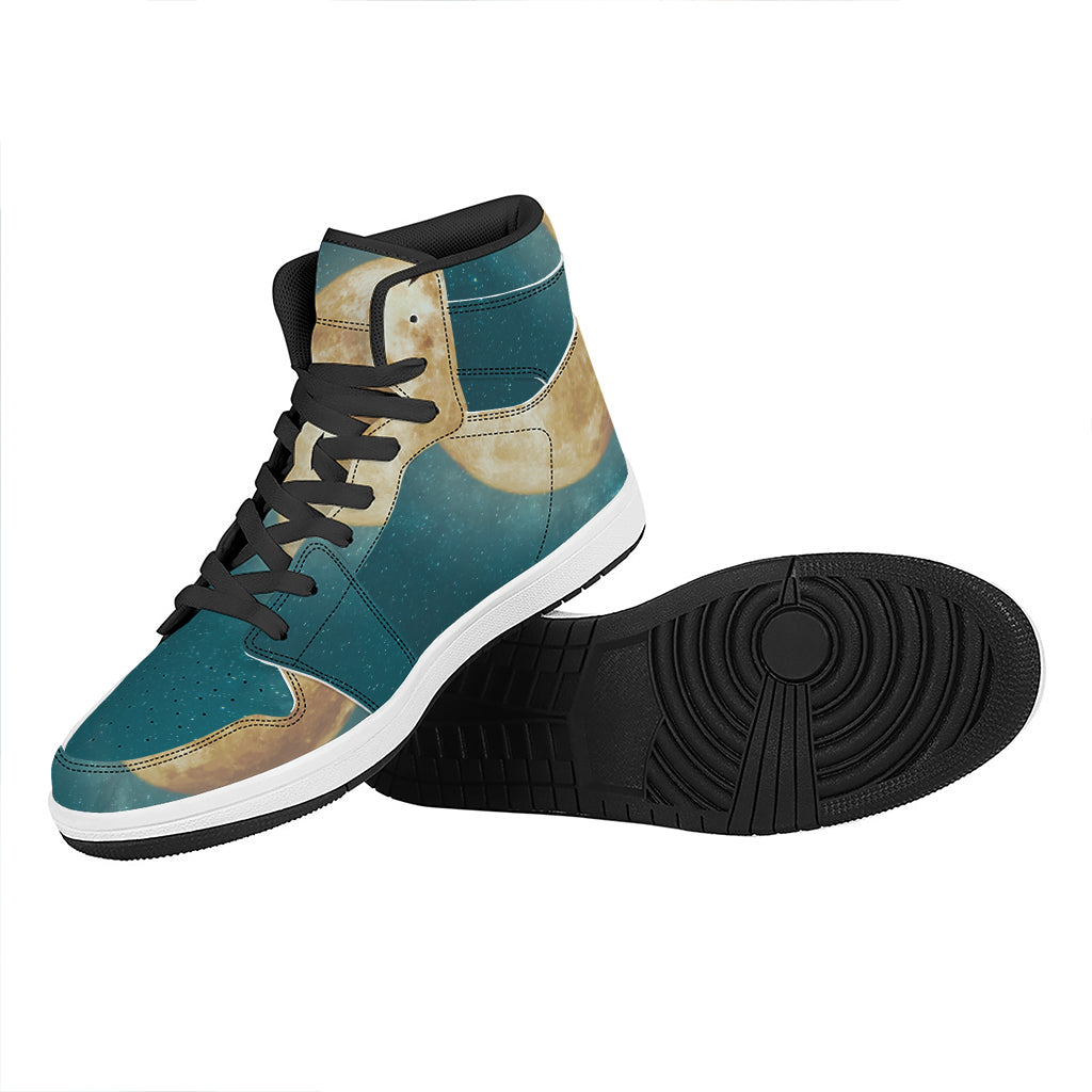 Autumn Full Moon Print High Top Leather Sneakers
