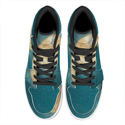 Autumn Full Moon Print High Top Leather Sneakers