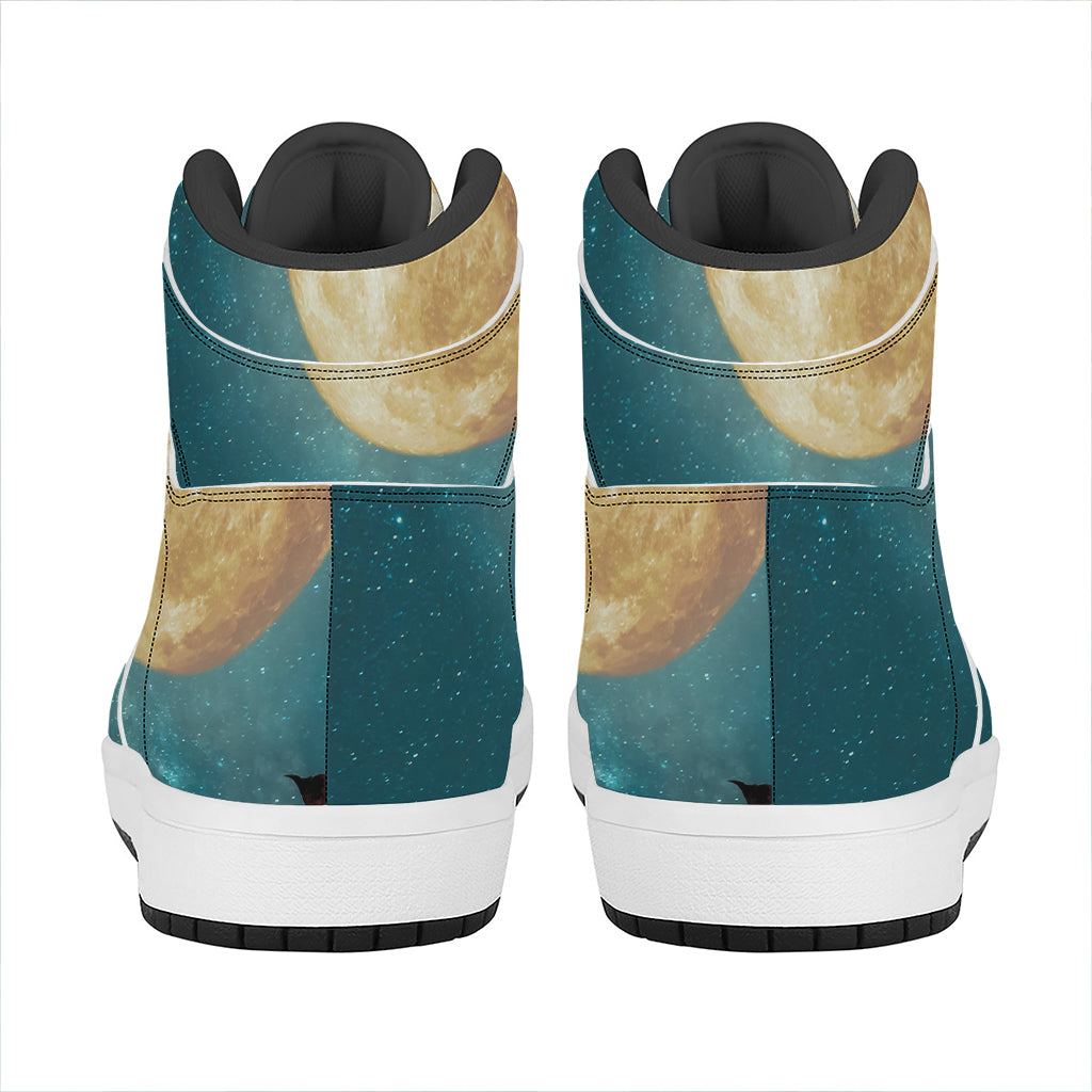 Autumn Full Moon Print High Top Leather Sneakers