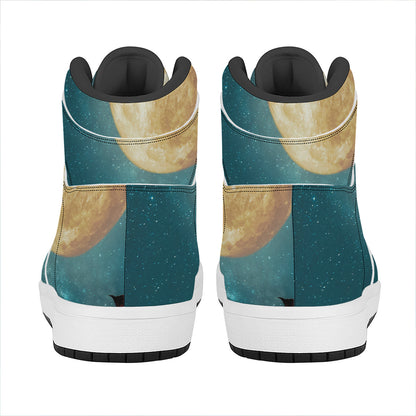 Autumn Full Moon Print High Top Leather Sneakers