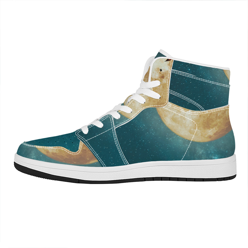 Autumn Full Moon Print High Top Leather Sneakers