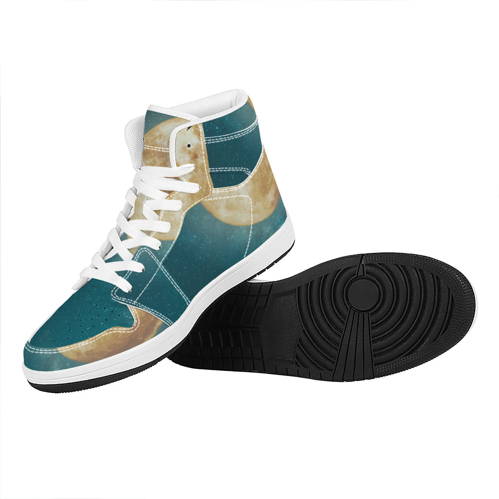 Autumn Full Moon Print High Top Leather Sneakers