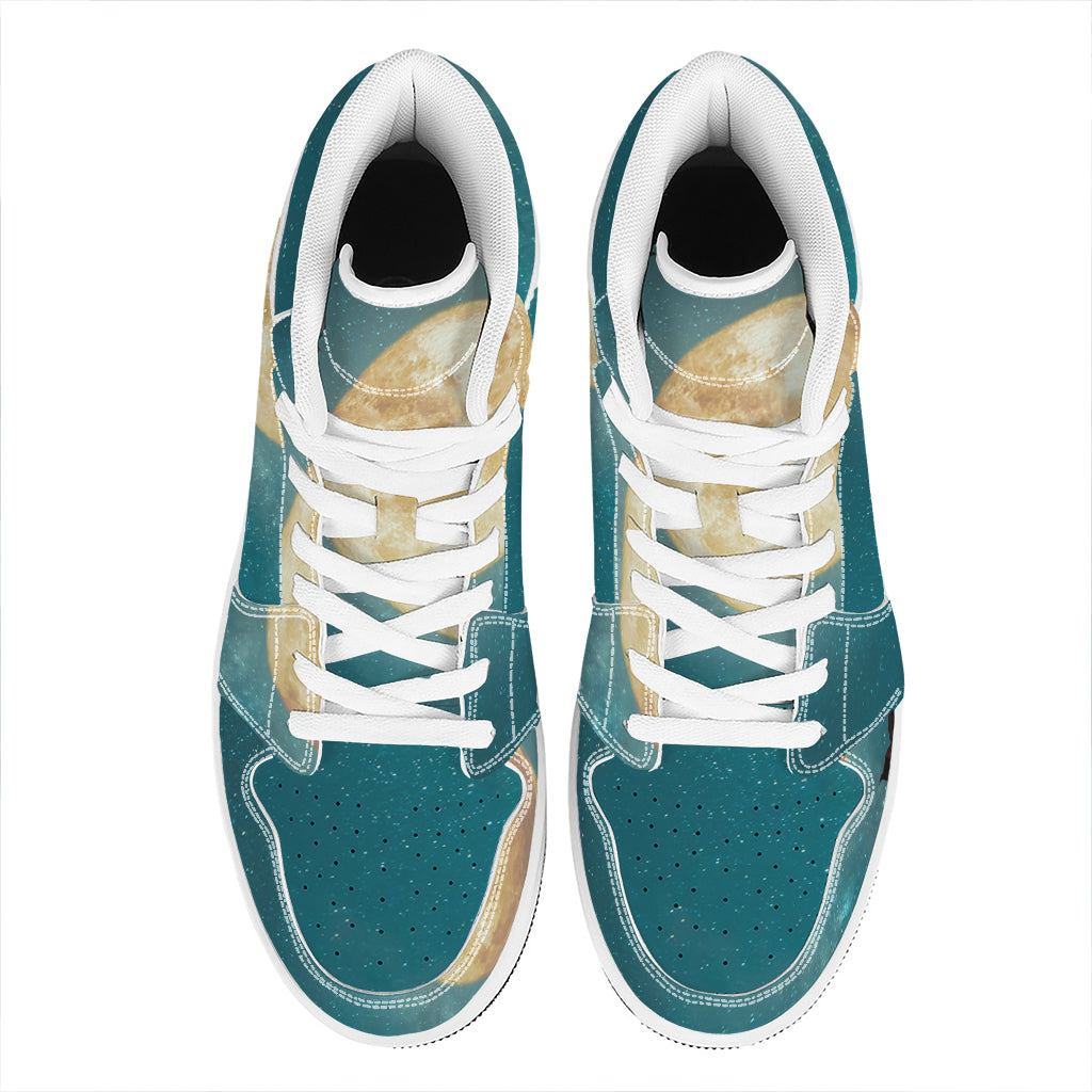 Autumn Full Moon Print High Top Leather Sneakers