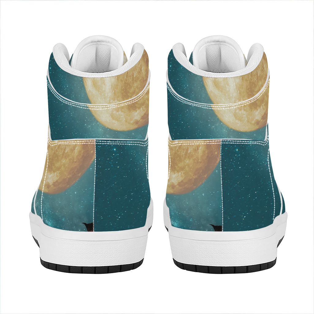 Autumn Full Moon Print High Top Leather Sneakers