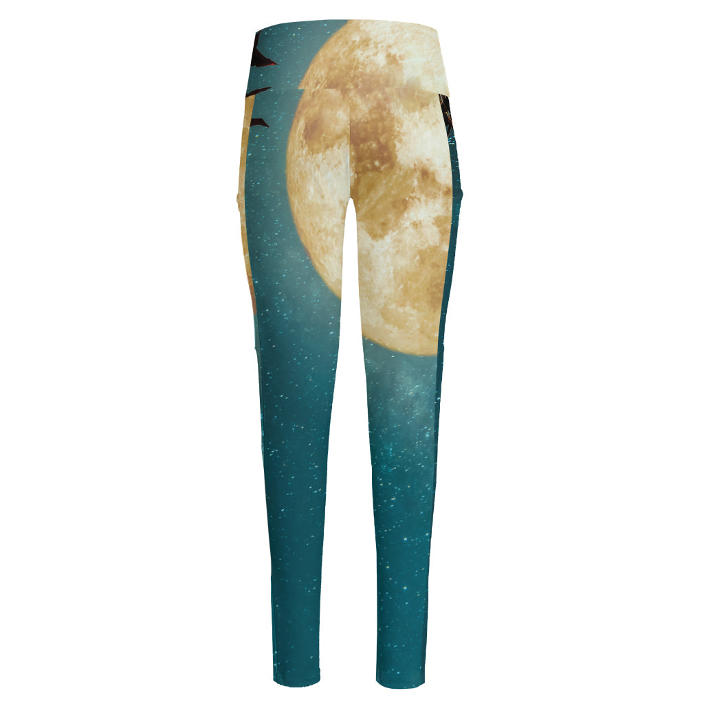 Autumn Full Moon Print High-Waisted Pocket Leggings