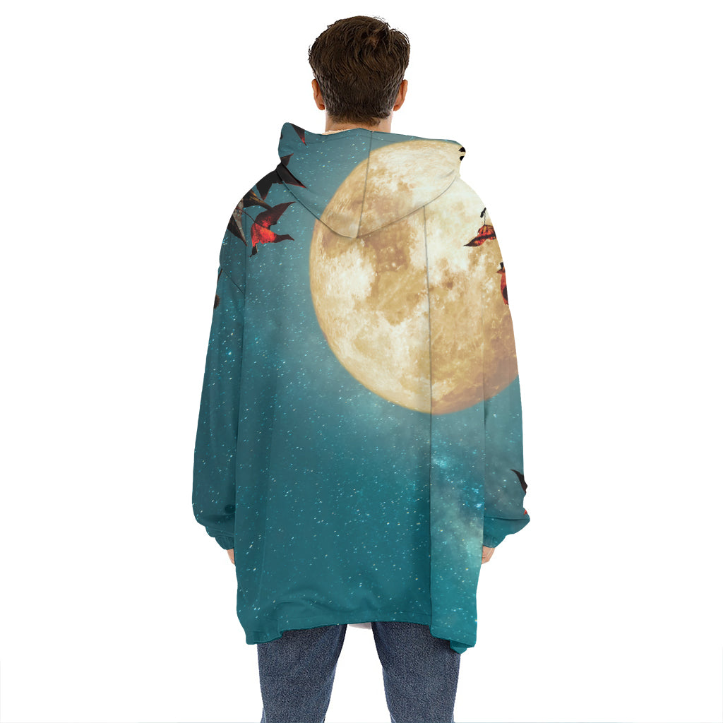 Autumn Full Moon Print Hoodie Blanket