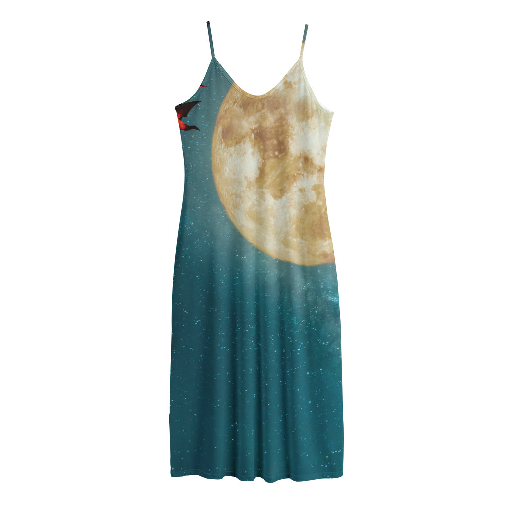 Autumn Full Moon Print Jersey Midi Cami Dress