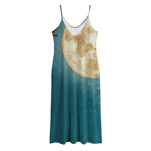 Autumn Full Moon Print Jersey Midi Cami Dress