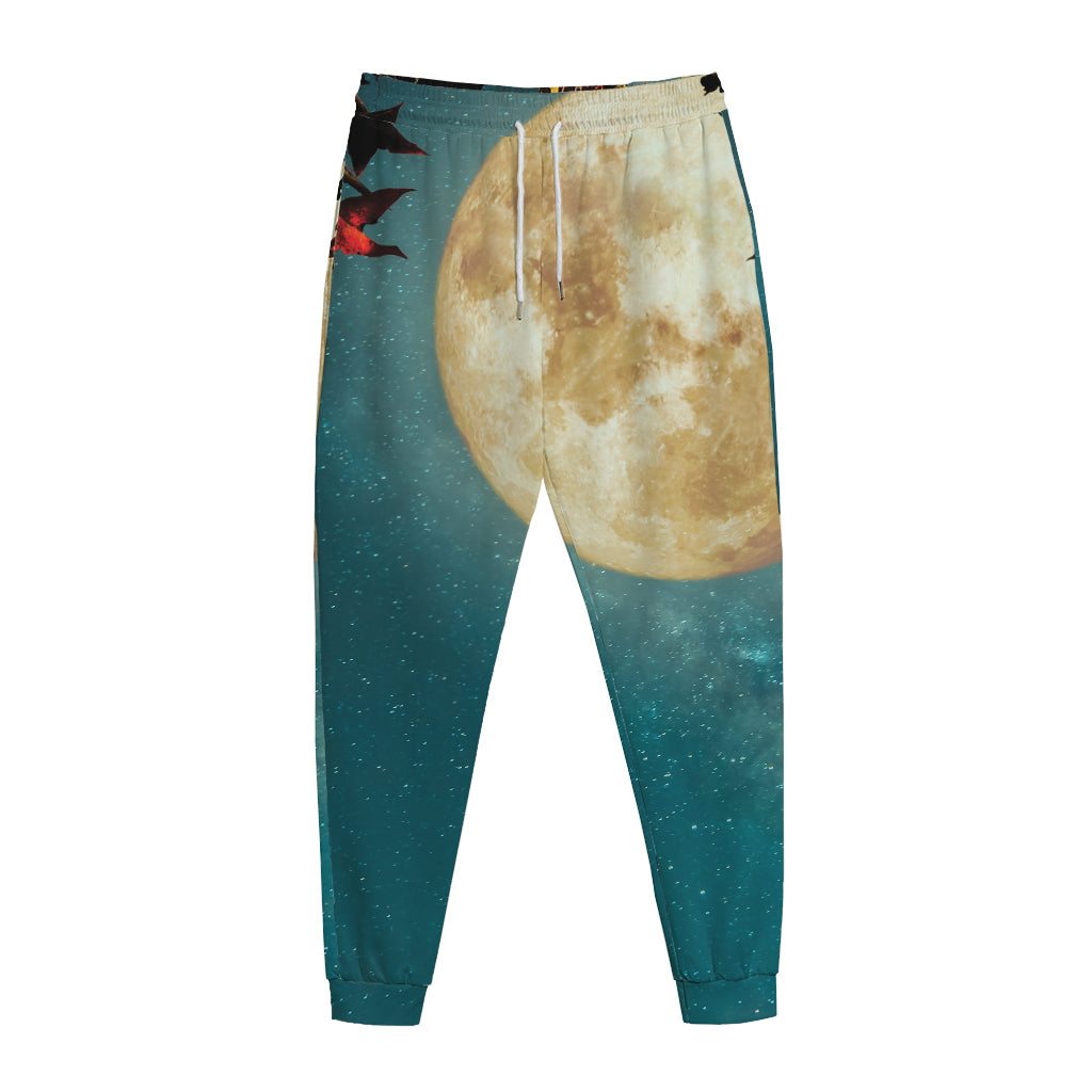 Autumn Full Moon Print Jogger Pants