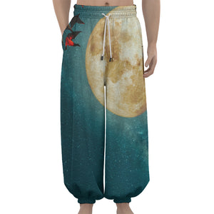 Autumn Full Moon Print Lantern Pants