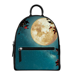 Autumn Full Moon Print Leather Backpack