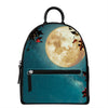 Autumn Full Moon Print Leather Backpack