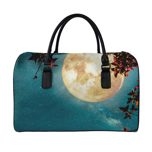 Autumn Full Moon Print Leather Duffle Bag