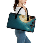 Autumn Full Moon Print Leather Duffle Bag