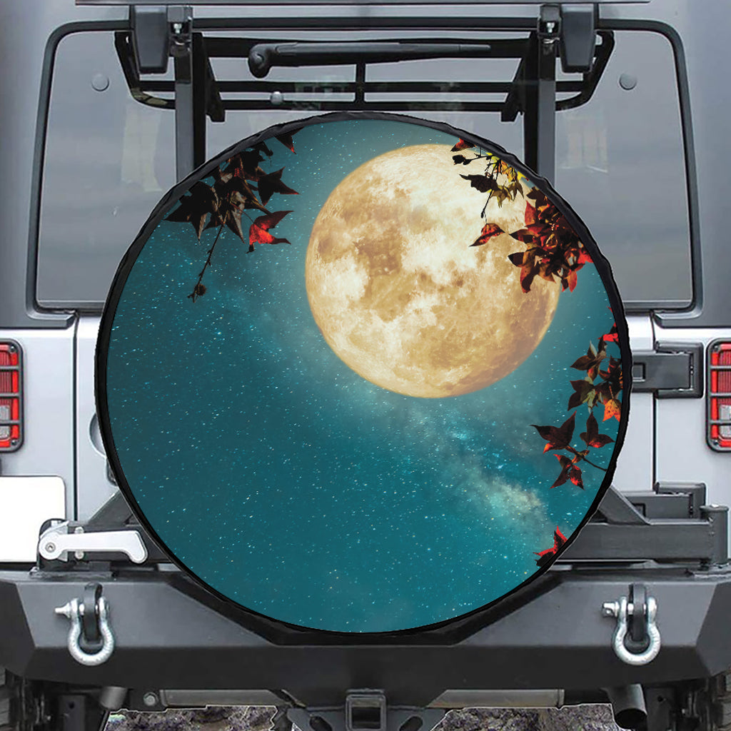 Autumn Full Moon Print Leather Spare Tire Cover