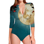 Autumn Full Moon Print Long Sleeve Swimsuit