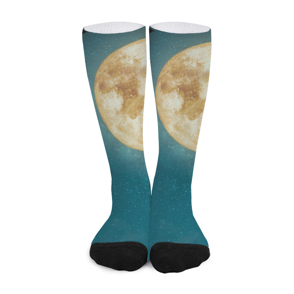 Autumn Full Moon Print Long Socks