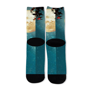 Autumn Full Moon Print Long Socks