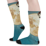 Autumn Full Moon Print Long Socks