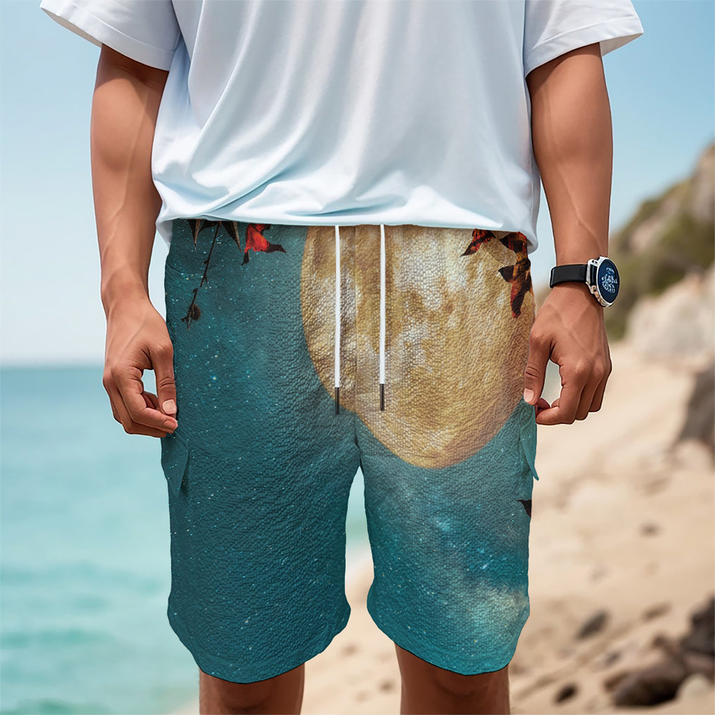 Autumn Full Moon Print Men's Cargo Shorts