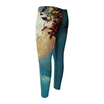 Autumn Full Moon Print Men's Compression Pants