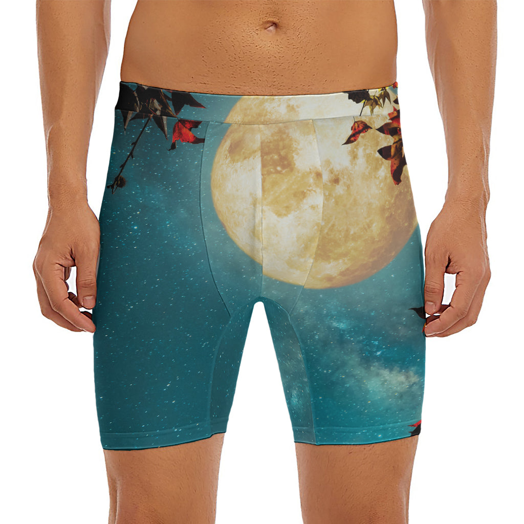 Autumn Full Moon Print Men's Long Boxer Briefs