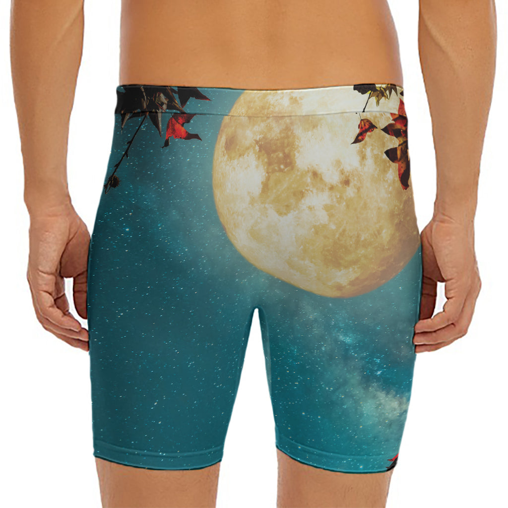 Autumn Full Moon Print Men's Long Boxer Briefs