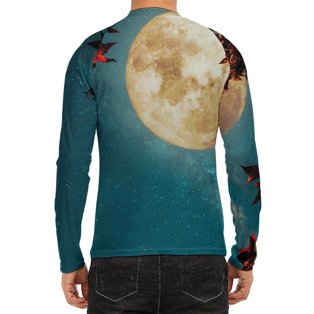 Autumn Full Moon Print Men's Long Sleeve Rash Guard