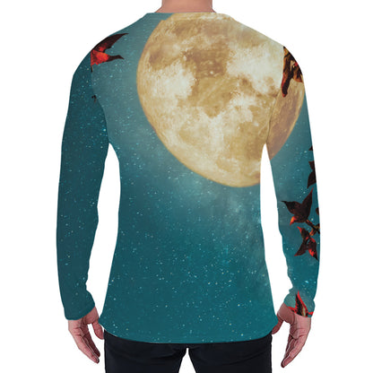 Autumn Full Moon Print Men's Long Sleeve T-Shirt