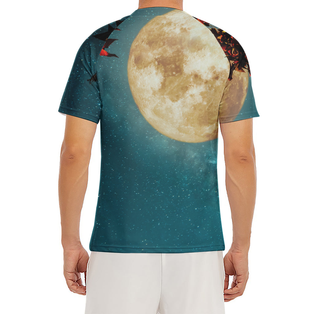 Autumn Full Moon Print Men's Short Sleeve Rash Guard