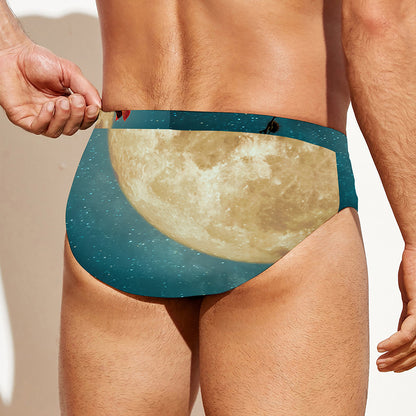Autumn Full Moon Print Men's Swim Briefs