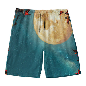 Autumn Full Moon Print Men's Swim Trunks