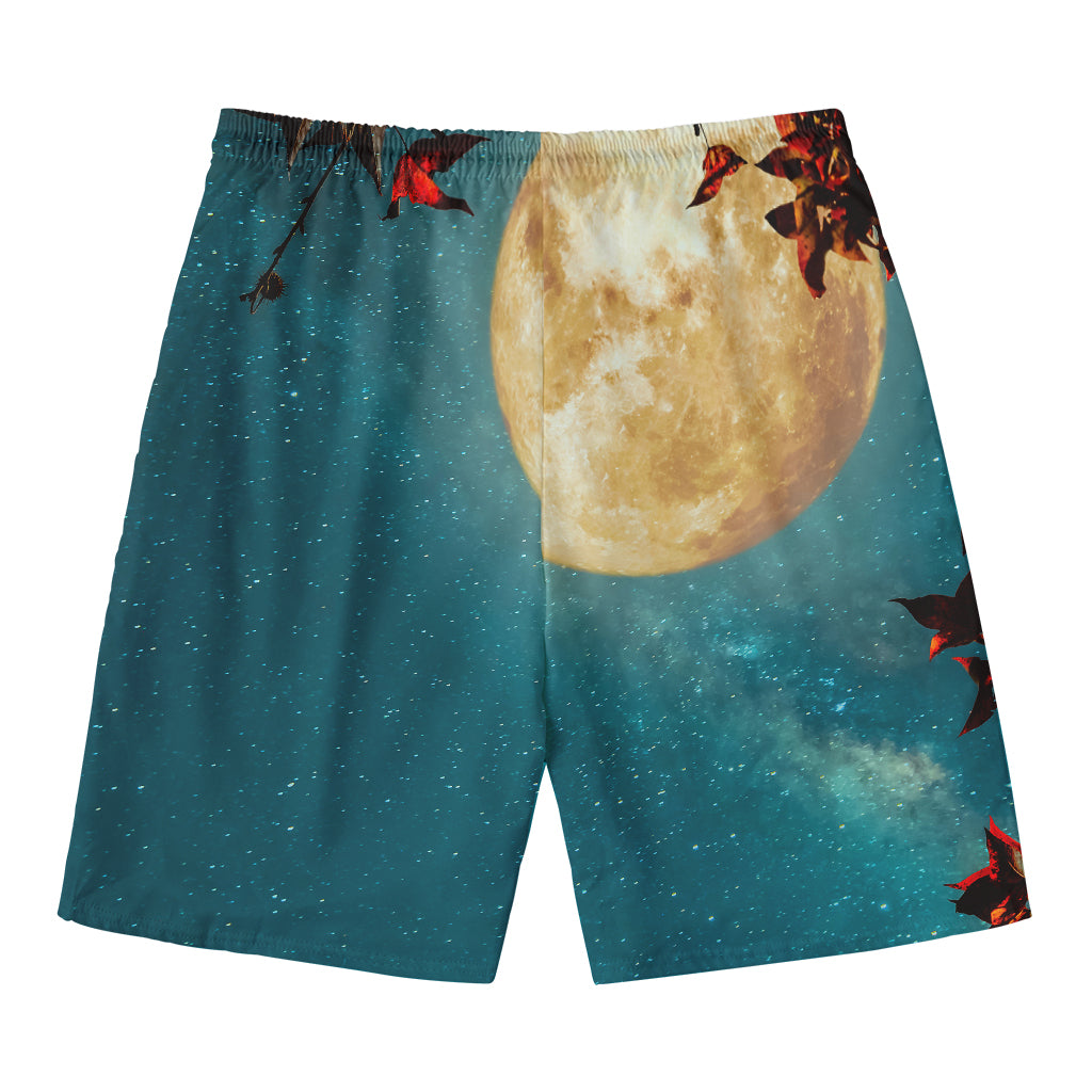 Autumn Full Moon Print Men's Swim Trunks