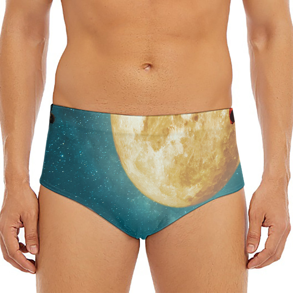 Autumn Full Moon Print Men's Triangle Swim Briefs