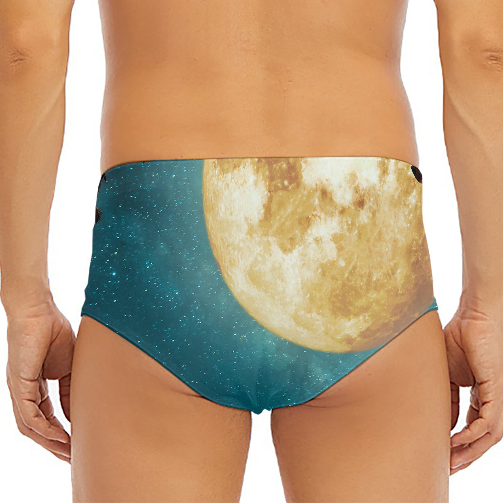Autumn Full Moon Print Men's Triangle Swim Briefs