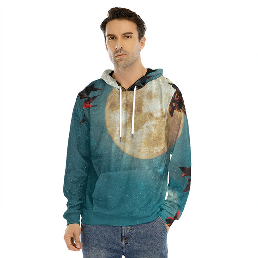 Autumn Full Moon Print Men's Velvet Pullover Hoodie