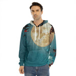 Autumn Full Moon Print Men's Velvet Pullover Hoodie