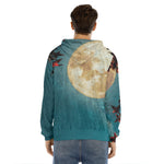 Autumn Full Moon Print Men's Velvet Pullover Hoodie