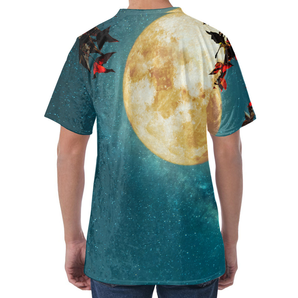 Autumn Full Moon Print Men's Velvet T-Shirt