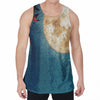 Autumn Full Moon Print Men's Velvet Tank Top