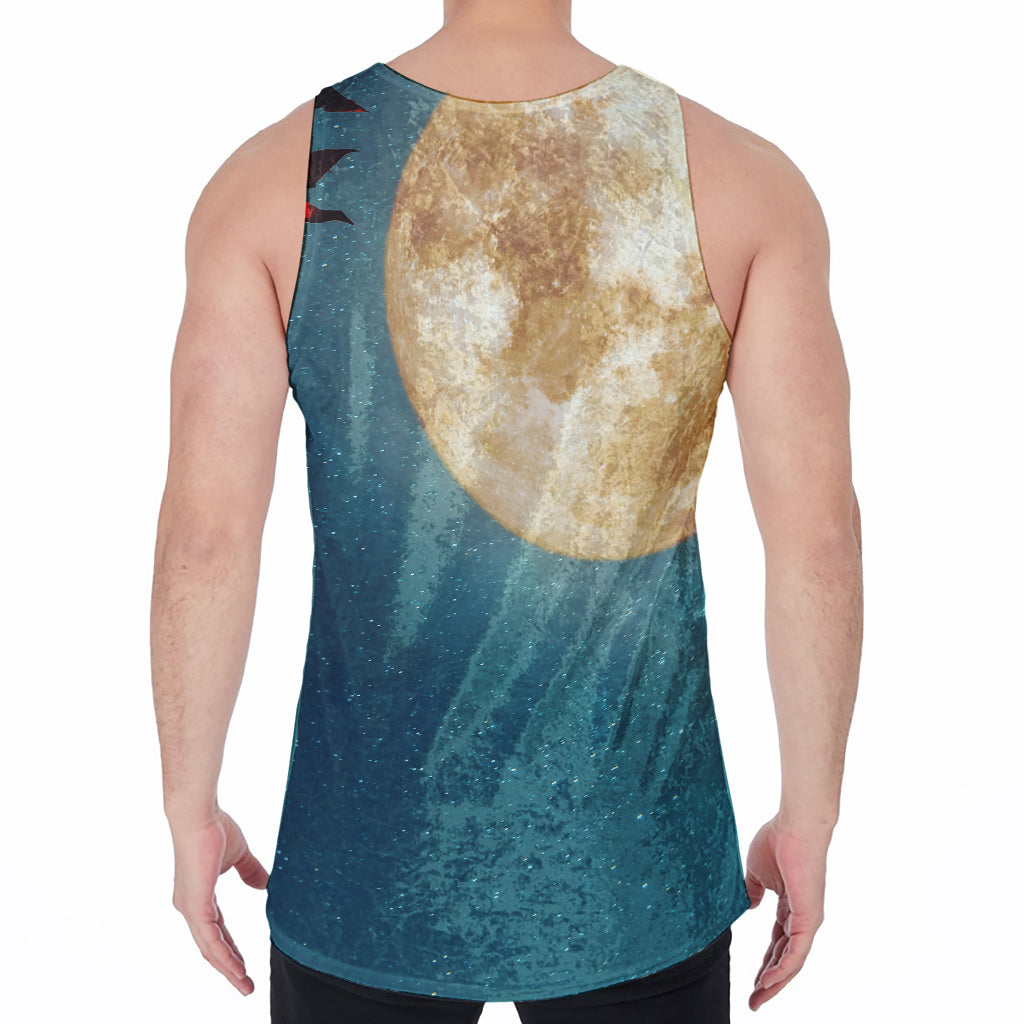 Autumn Full Moon Print Men's Velvet Tank Top