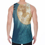 Autumn Full Moon Print Men's Velvet Tank Top