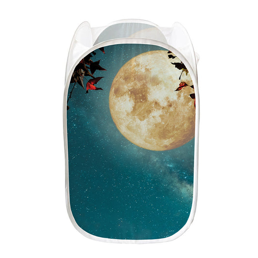 Autumn Full Moon Print Mesh Laundry Hamper