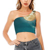 Autumn Full Moon Print One Shoulder Crop Top