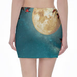 Autumn Full Moon Print Pencil Mini Skirt