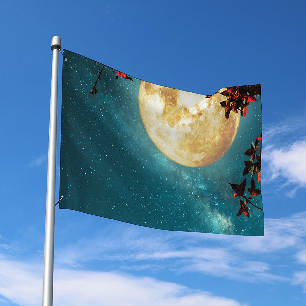 Autumn Full Moon Print Polyester Flag