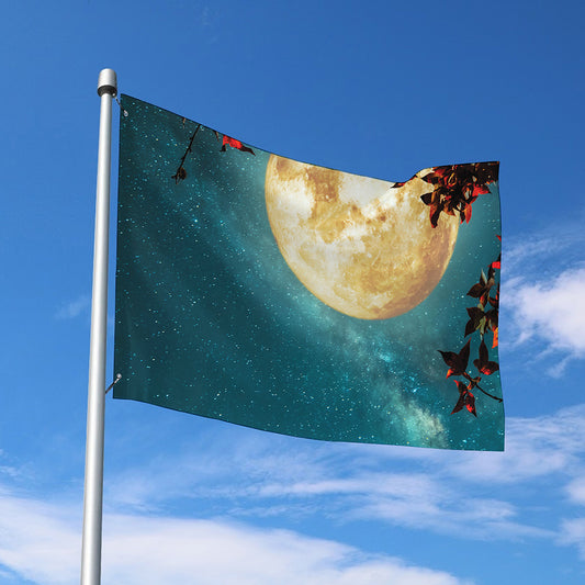 Autumn Full Moon Print Polyester Flag