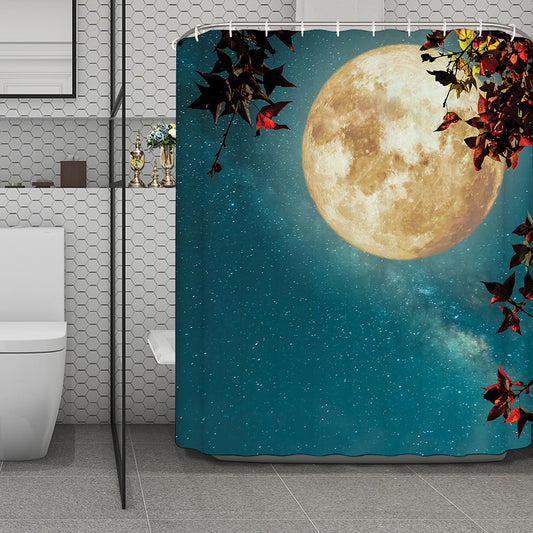 Autumn Full Moon Print Polyester Shower Curtain